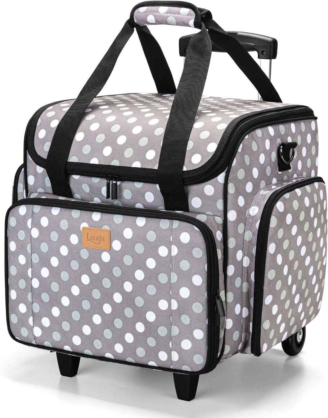 LUXJA Sewing Machine Case with Detachable Dolly, Sewing Machine Tote with Removable Bottom Pad (Patent Design), Gray Dots