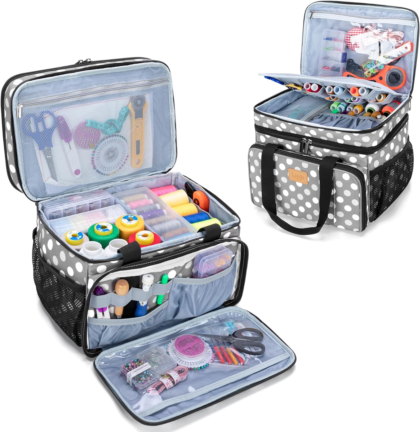 LUXJA Large Sewing Organizer with Many Compartments, 2 Layers Sewing Storage Bag with Varisized Pockets for Sewing and Crafting Supplies (Bag Only)
