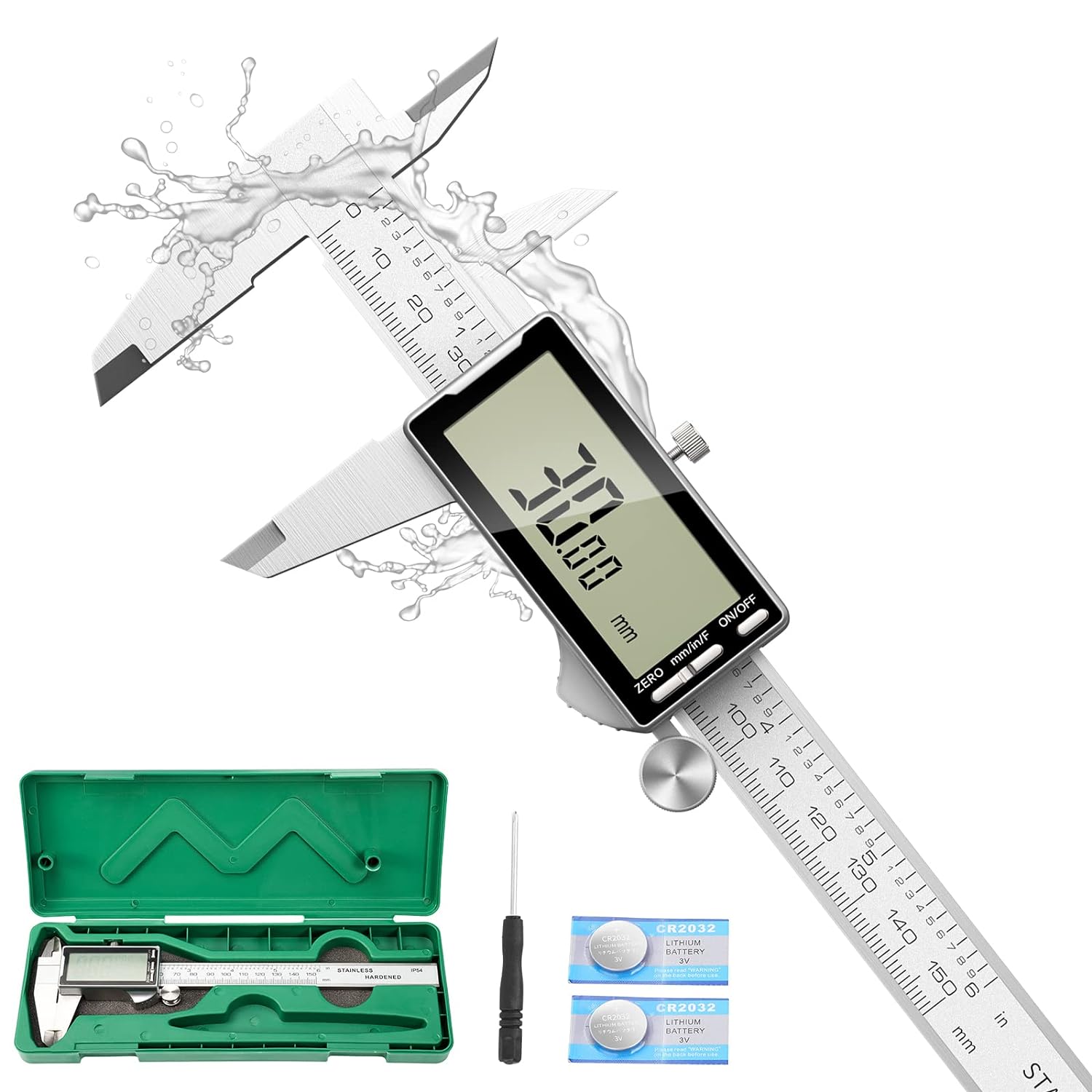 Digital Caliper 12 Inch with Large LCD Screen, Inch/MM/Fraction Conversion, 300mm Micrometer Caliper All Stainless Steel Diameter Measuring Tool for Jewelers/Woodworkers/DIY