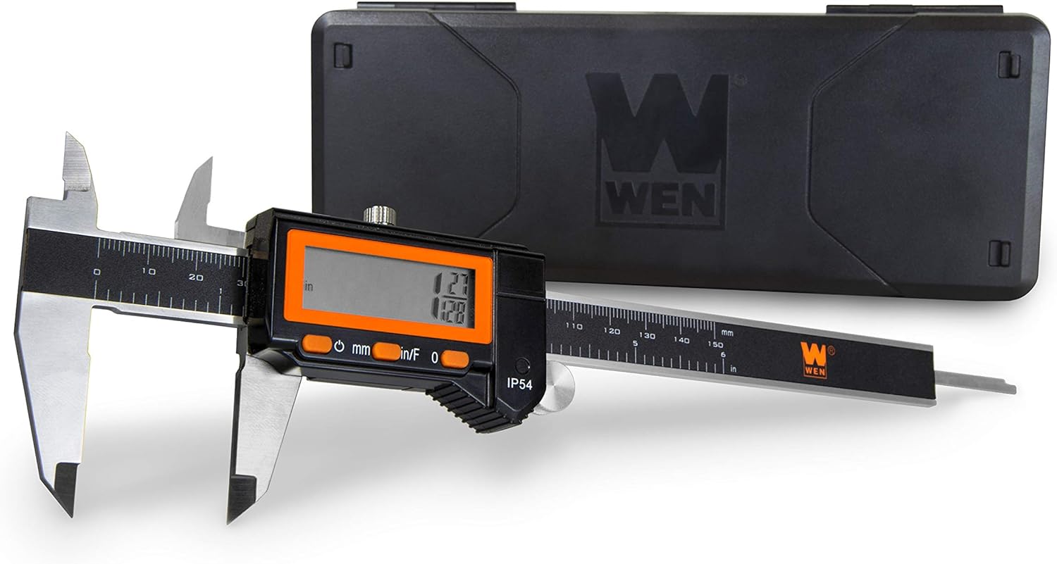 WEN 10764 Electronic 6.1 Stainless Steel Water-Resistant Digital Caliper with LCD Readout & Storage Case, IP54 Rated