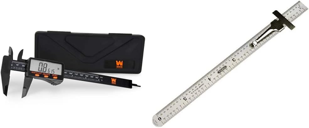 WEN 10761 Electronic 6.1-Inch Digital Caliper with LCD Readout and Storage Case & General Tools 300/1 6-Inch Flex Precision Stainless Steel Ruler, Chrome