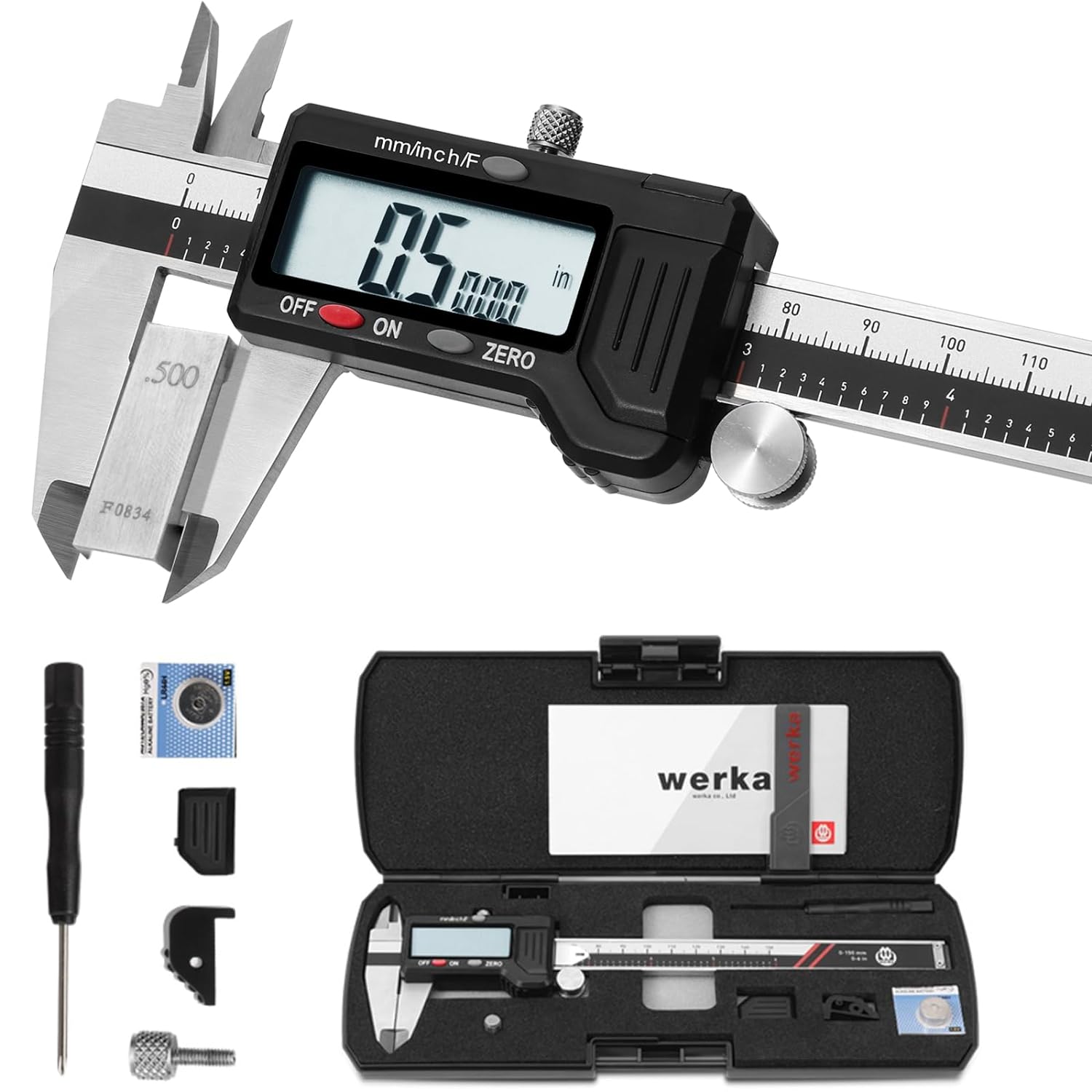 Digital Caliper, 0-6 Calipers Measuring Tool, Micrometer Caliper with 0.001High-Accuracy,Inch/Fraction/Millimeter Conversions Button,4 Measuring Ways, Stainless Steel Construction 6000150
