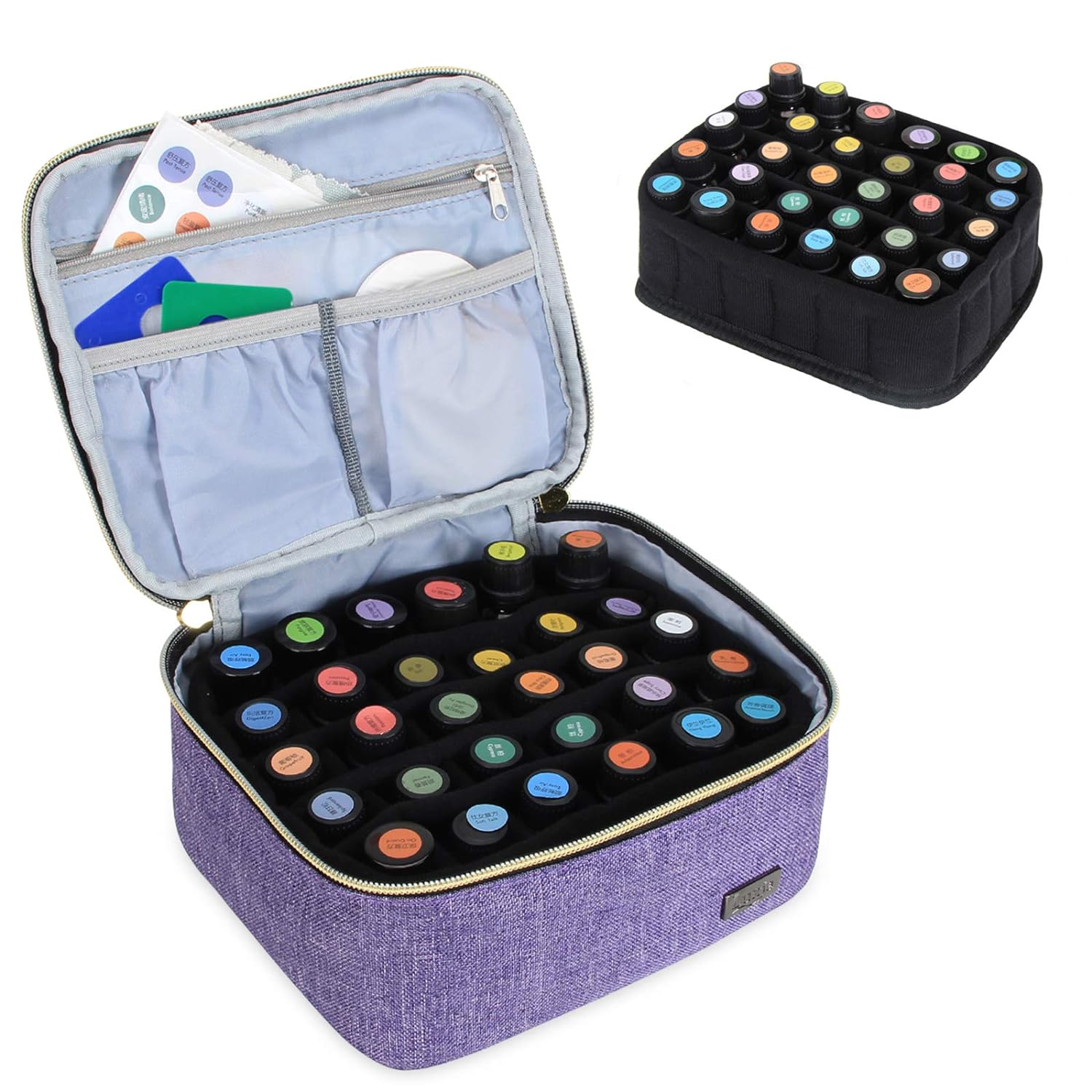 LUXJA Essential Oil Carrying Case - Holds 30 Bottles (5ml-30ml, Also Fits for Roller Bottles), Essential Oil Bag with Accessories Storage Pockets, Purple