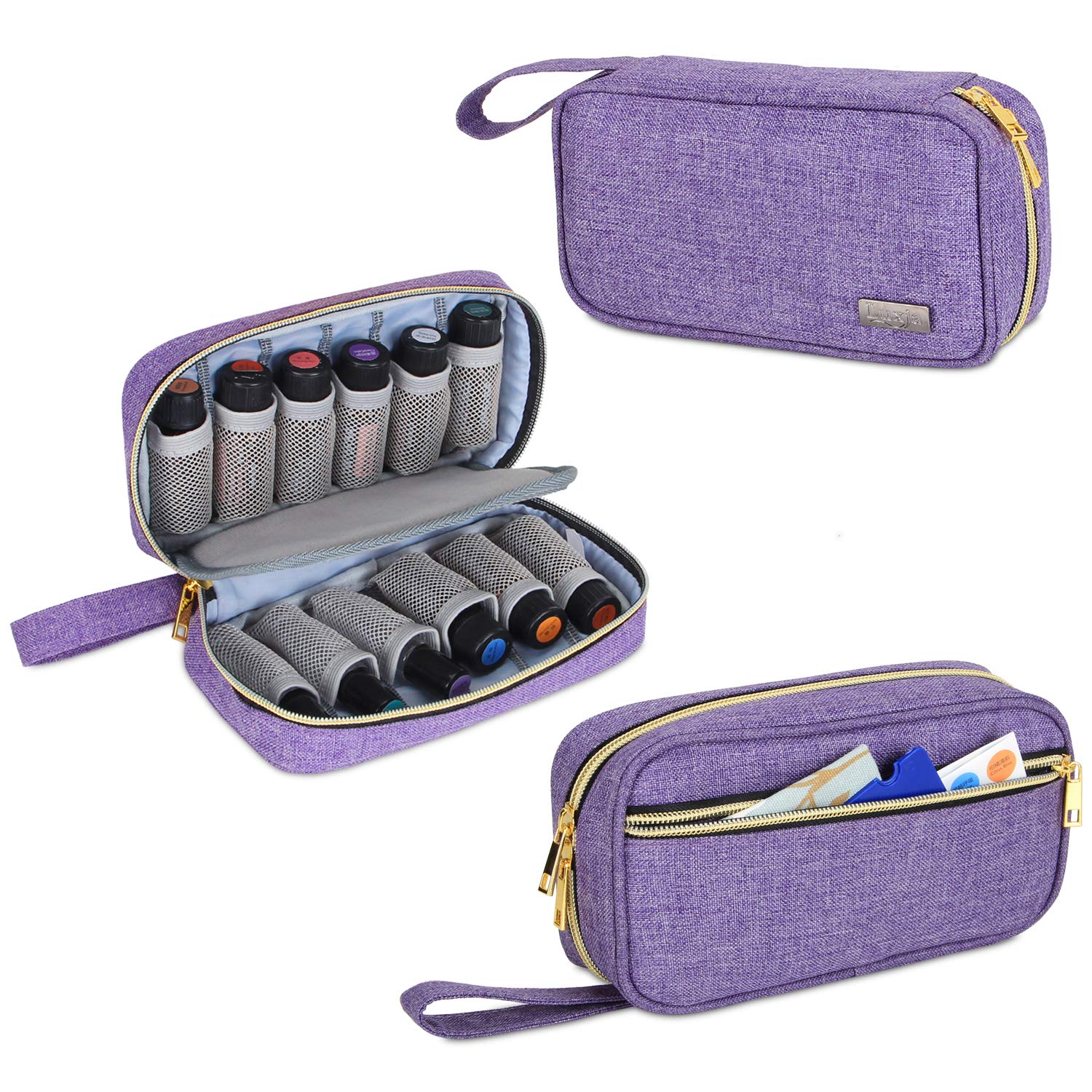 LUXJA Essential Oil Carrying Case - Holds 12 Bottles (5ml-15ml, Including Roller Bottles), Portable Organizer for Essential Oil and Accessories (Bag Only), Purple