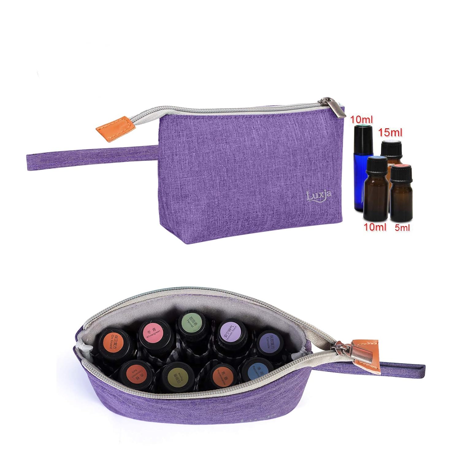 LUXJA Essential Oil Carrying Bag - Holds 8 Bottles (5ml-15ml, Also Fits for Roller Bottles), Portable Organizer for Essential Oil and Small Accessories, Purple