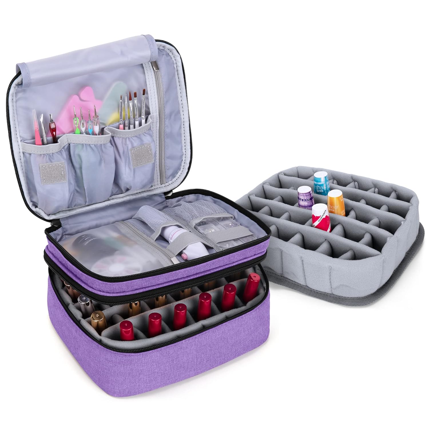LUXJA Nail Polish Carrying Case - Holds 30 Bottles (15ml - 0.5 fl.oz), Double-layer Organizer for Nail Polish and Manicure Set, Purple (Bag Only)