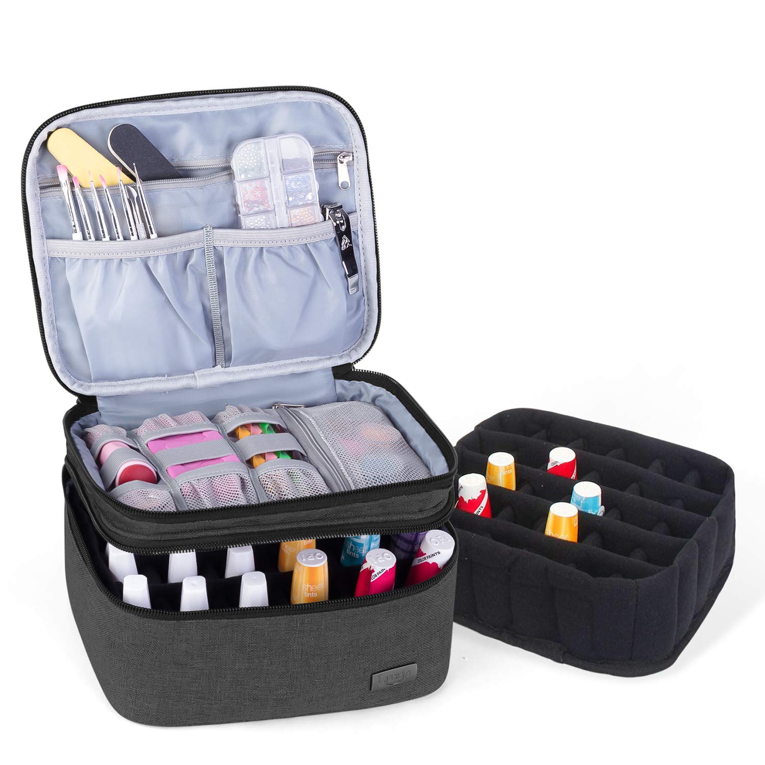 LUXJA Nail Polish Carrying Case - Holds 20 Bottles (15ml - 0.5 fl.oz), Portable Organizer Bag for Nail Polish and Manicure Set, Black