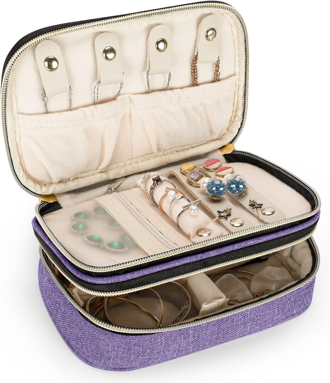 LUXJA Double-layer Jewelry Case, Travel Jewelry Organizer, Purple (Small)