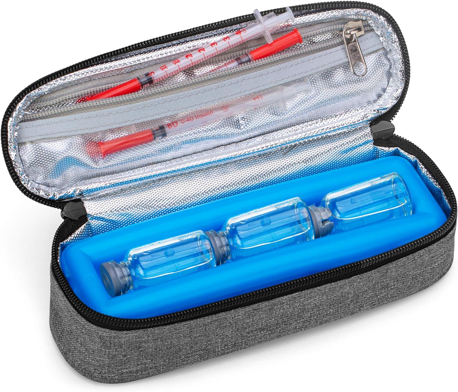 Luxja Insulin Case with an Ice Pack, Insulin Vial Protector Holds 3 Vials (10ml), Gray