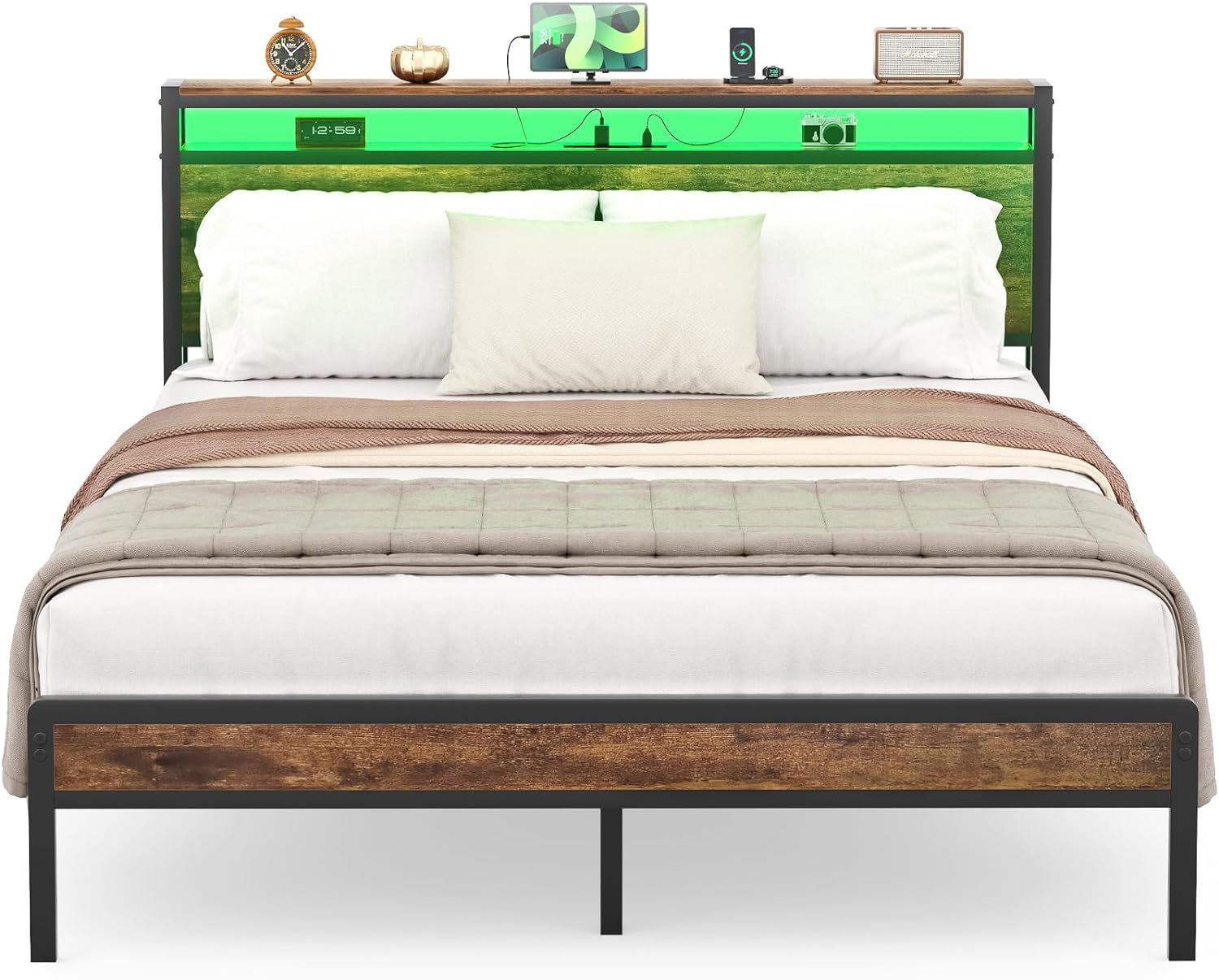 I got this for my teenage son as he had outgrown his twin bed from childhood. He and i out it together in about 2 hours, there are a lot of pieces but its pretty simple to assemble. I love that the entire bed is metal including the slacks so it will definitely hold up for a while! He lives the outlets and usb ports in the headboard and the led lights are a bonus!