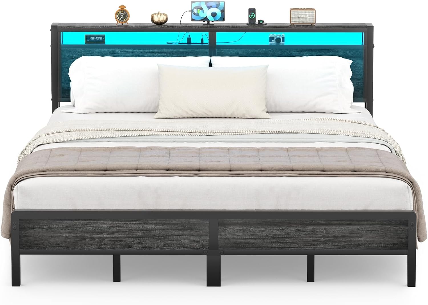 I got this for my teenage son as he had outgrown his twin bed from childhood. He and i out it together in about 2 hours, there are a lot of pieces but its pretty simple to assemble. I love that the entire bed is metal including the slacks so it will definitely hold up for a while! He lives the outlets and usb ports in the headboard and the led lights are a bonus!