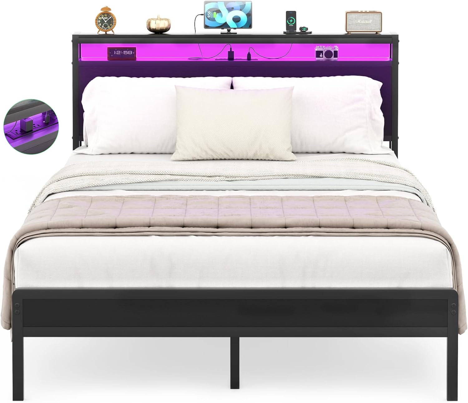 I got this for my teenage son as he had outgrown his twin bed from childhood. He and i out it together in about 2 hours, there are a lot of pieces but its pretty simple to assemble. I love that the entire bed is metal including the slacks so it will definitely hold up for a while! He lives the outlets and usb ports in the headboard and the led lights are a bonus!