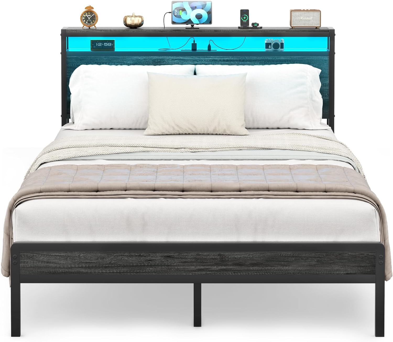 I got this for my teenage son as he had outgrown his twin bed from childhood. He and i out it together in about 2 hours, there are a lot of pieces but its pretty simple to assemble. I love that the entire bed is metal including the slacks so it will definitely hold up for a while! He lives the outlets and usb ports in the headboard and the led lights are a bonus!