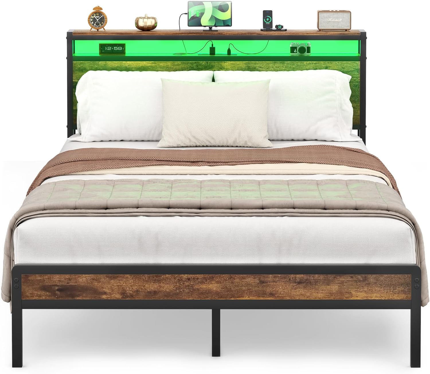 I got this for my teenage son as he had outgrown his twin bed from childhood. He and i out it together in about 2 hours, there are a lot of pieces but its pretty simple to assemble. I love that the entire bed is metal including the slacks so it will definitely hold up for a while! He lives the outlets and usb ports in the headboard and the led lights are a bonus!