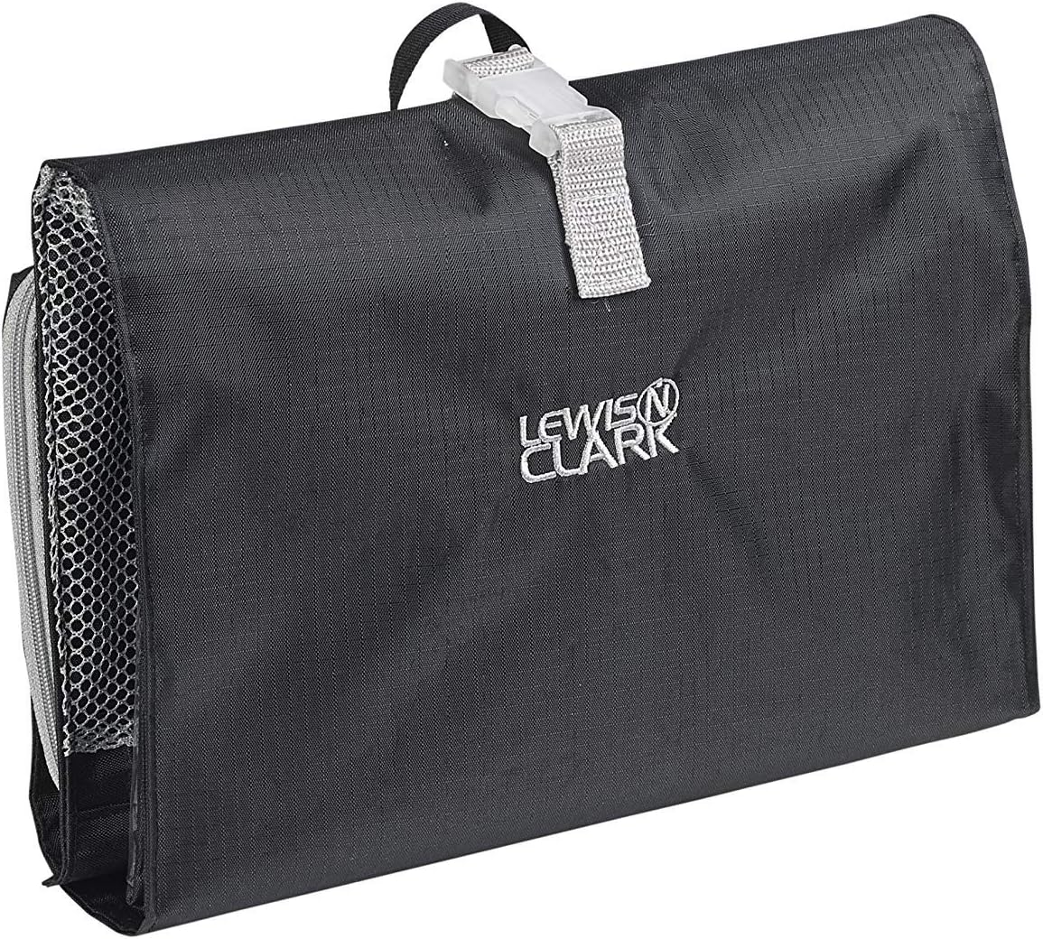 Lewis N. Clark Hanging Toiletry Bag for Travel Accessories, Shampoo, Cosmetics + Personal Items with Waterproof Compartment and Folding Design,Black
