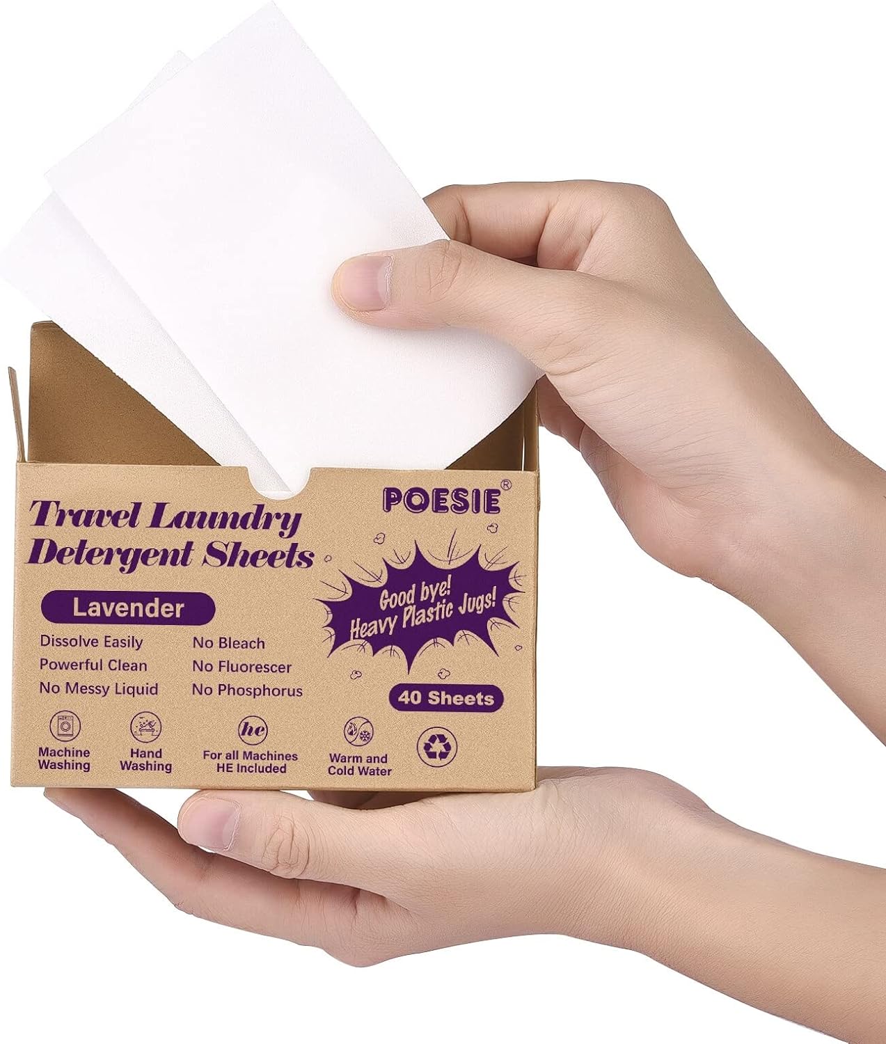 Poesie Travel Laundry Detergent Strips 40 Sheets Liquidless Laundry Soap Sheet for Travel Dorm Home Lavender