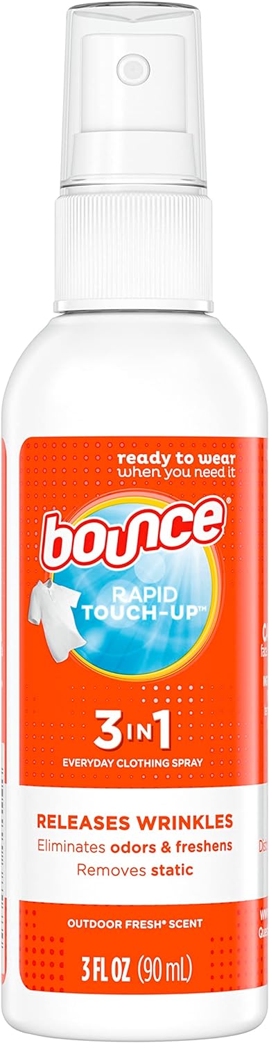 Bounce Anti Static Spray, 3 in 1 Anti Static & Instant Wrinkle Release, Odor Eliminator & Fabric Refresher, Rapid Touch Travel Spray (3 Oz, Pack of 2)