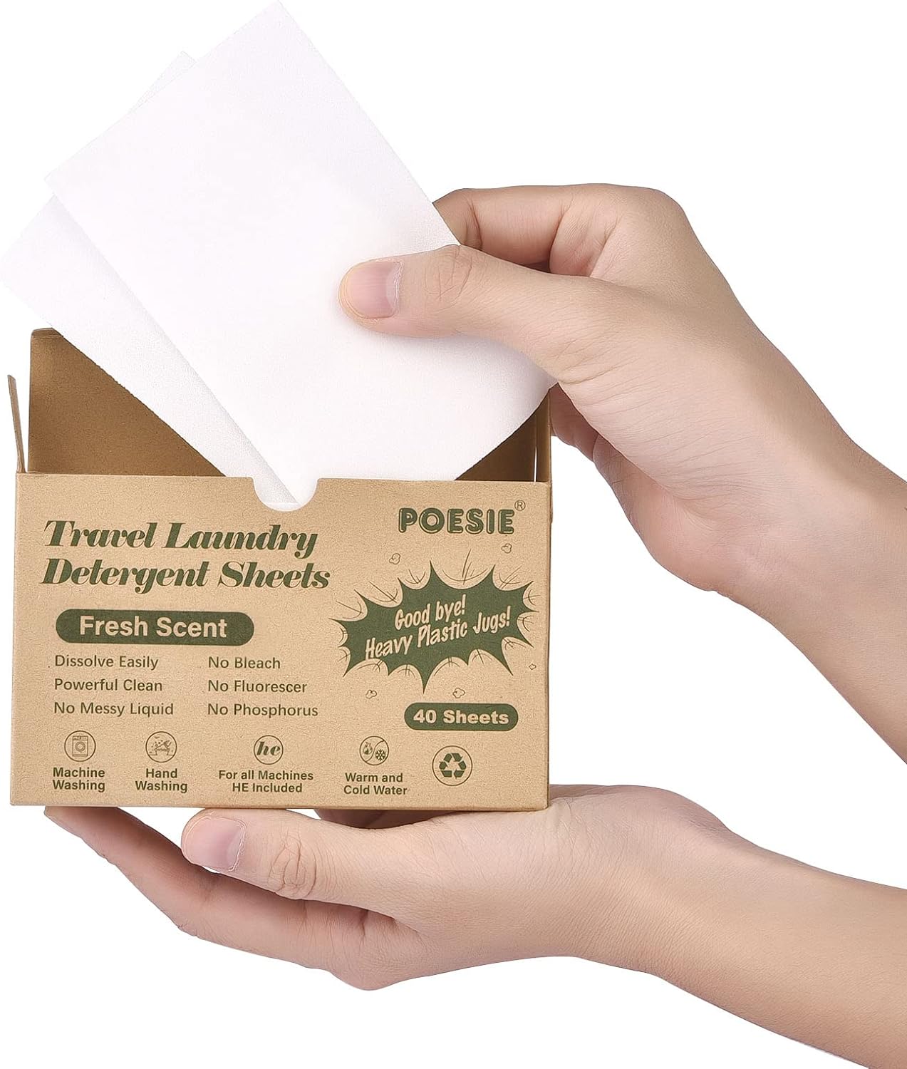 Poesie Laundry Detergent Sheets Washer Sheets for Travel Laundry Soap Sheets for Camping Hotel Dorm Home Laundromat College Fresh Scent 1 Box 40 Sheets