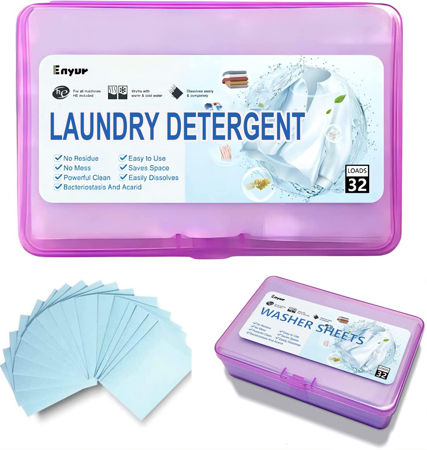 Laundry Detergent Sheets,Travel Laundry Detergent,NO-LEAK Laundry Soap,Liquidless Laundry Sheets,32 Loads,Fresh Scent,Great for College,Camping,Laundromat,HE Machines,Hand Wash