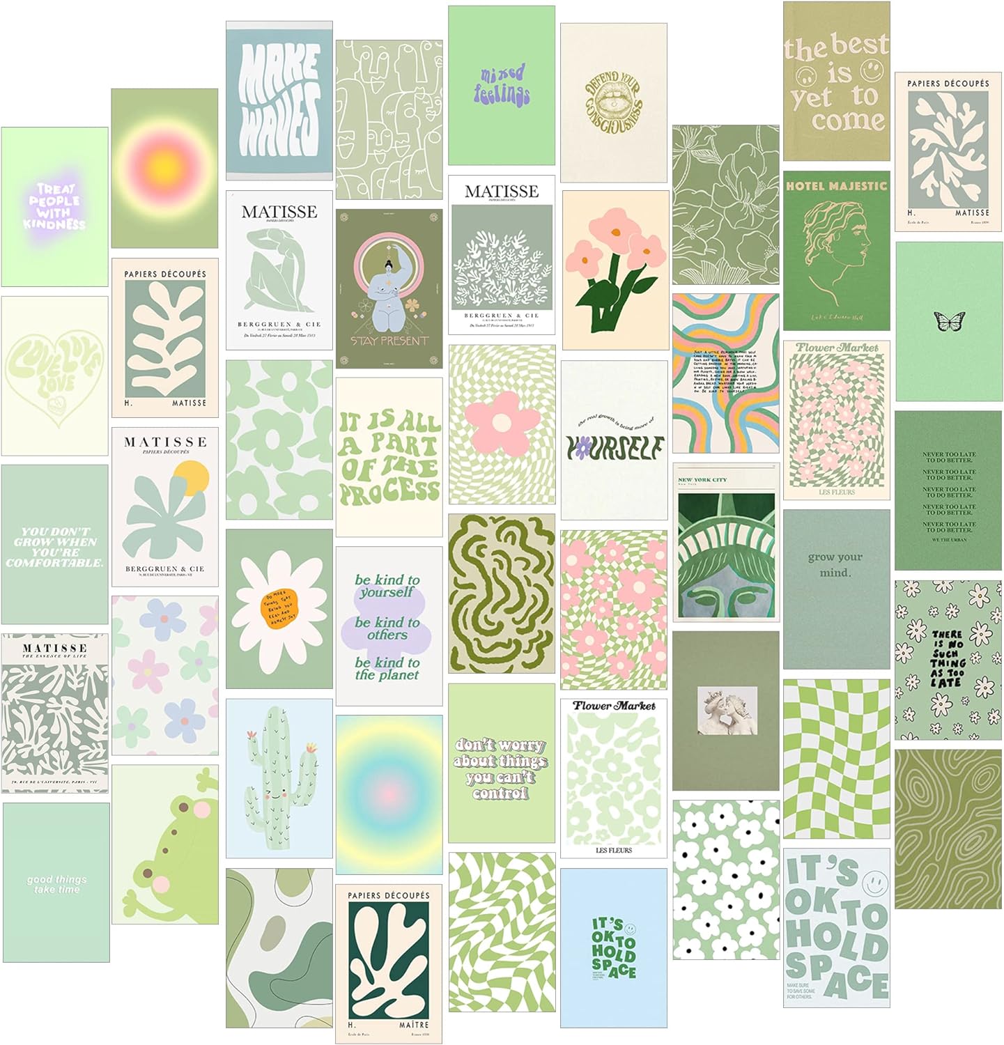 Sage Green Room Decor Aesthetic, Danish Pastel Wall Collage Kit Aesthetic Pictures, Sage Green Decor for Bedroom, Preppy Room Decor for Teen Girls Bedroom, Danish Pastel Posters for Women Bedrooms