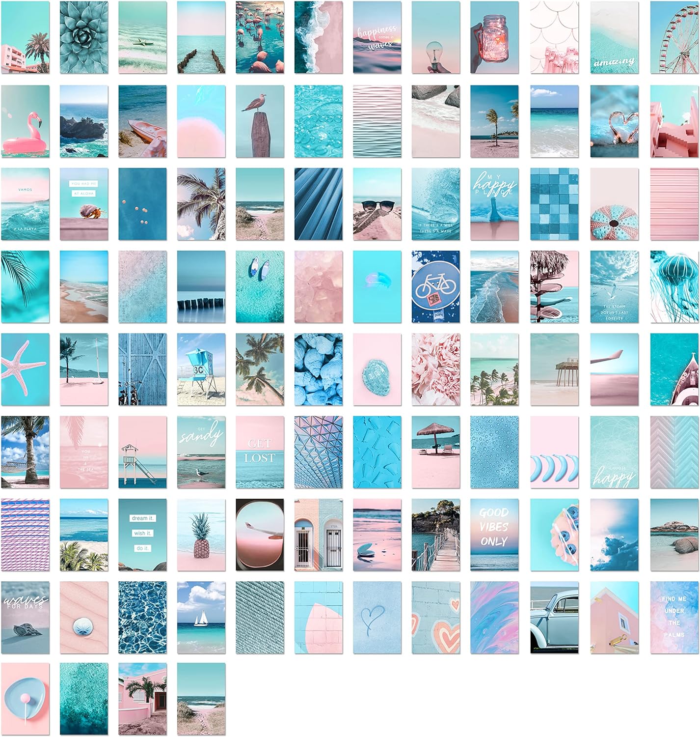 GSM Brands Wall Collage Kit Blue and Pink Aesthetic Pictures Set of 100 4x6 inch Individual Photos for Teen College Dorm Room or Inspirational Office Space