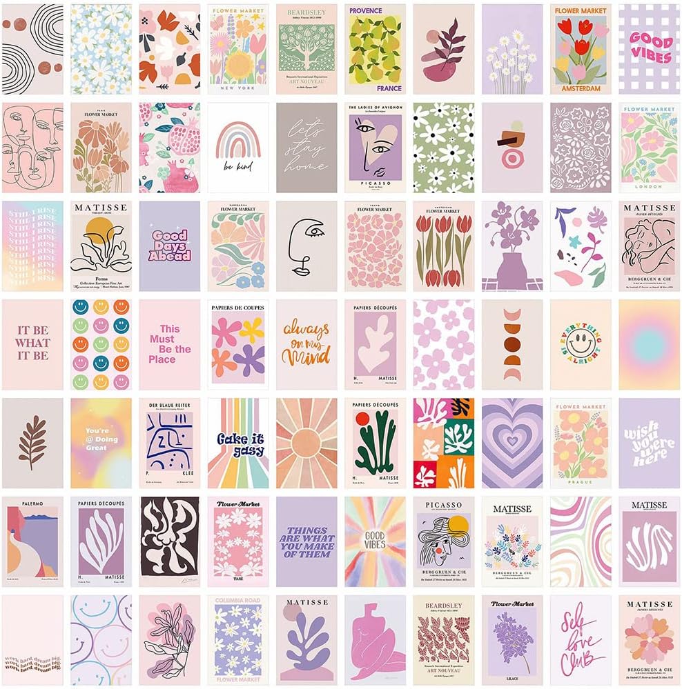 70pcs Wall Collage Kit Aesthetic Picures, Danish Pastel Room Decor Aesthetic Collage Picture Wall Decor for Teen Girls Room Bedroom Dorm (4x6 inch)