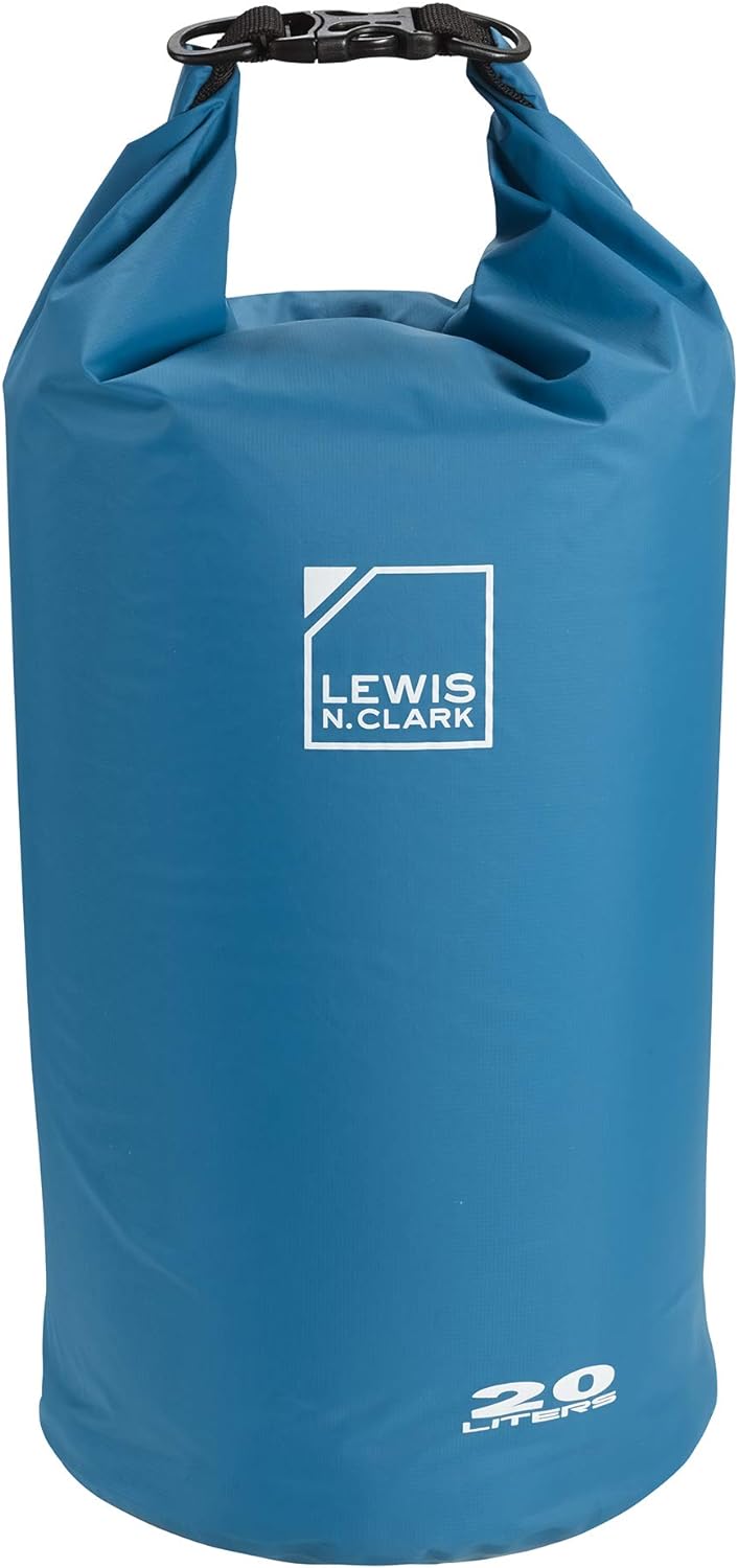 Lewis N. Clark Lightweight Waterproof Dry Bag for Women + Men with Leakproof Lining + Rolltop Closure for Kayaking, Beach, Rafting, Boating, Hiking, Camping and Fishing, 20L, Blue