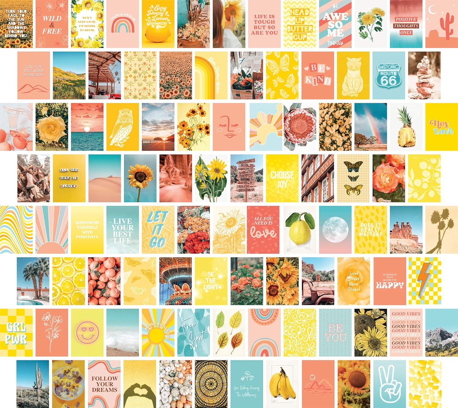 Artivo Peach Yellow Aesthetic Wall Collage Kit, Room Decor for Teen Girls Wall Decor, Summer Collage Kit, Dorm Room Decor, Aesthetic Pictures, Posters for Room Aesthetic