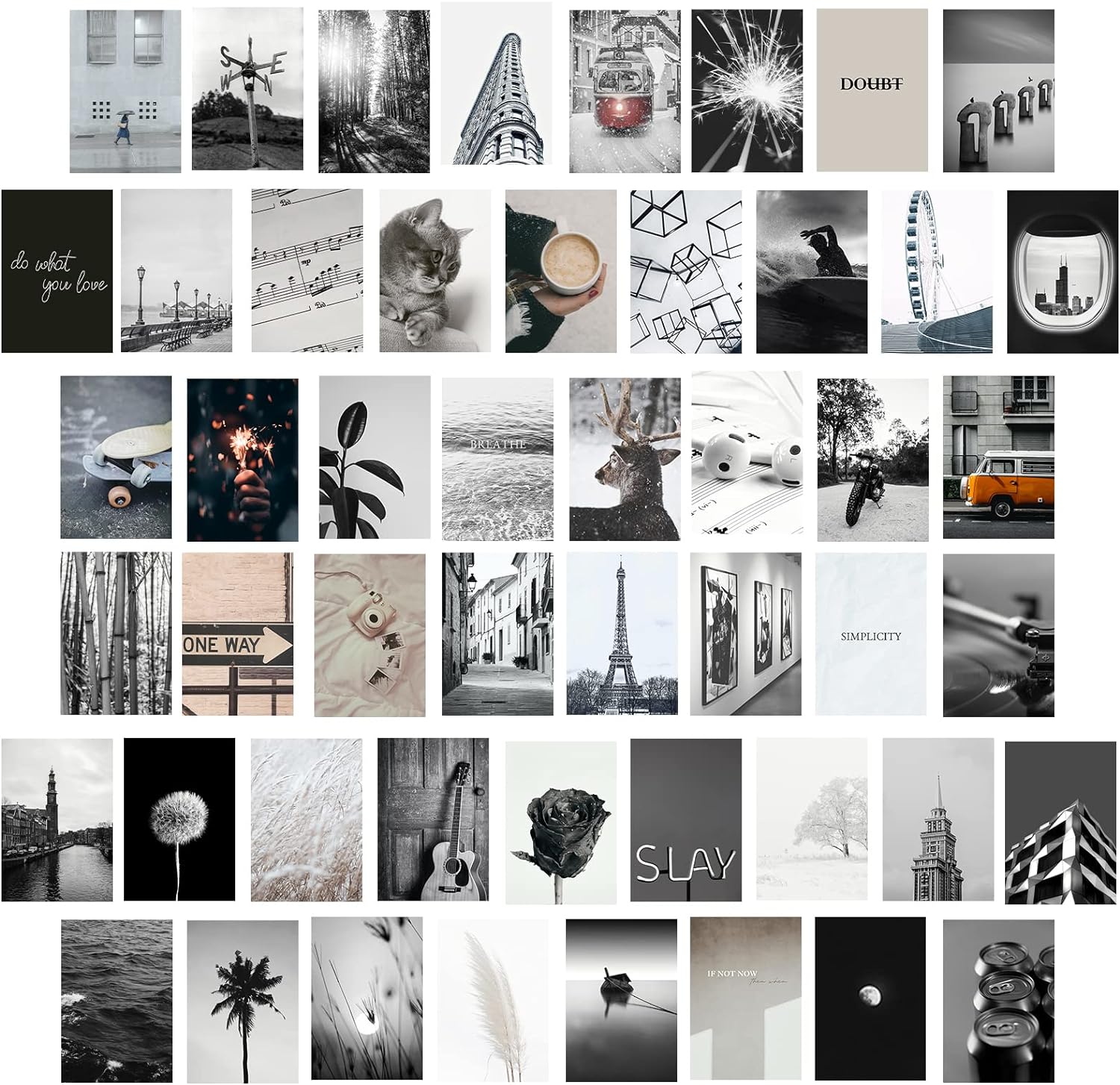 Black White Wall Collage Kit Aesthetic Pictures, 50 Set 4x6 Inch, Cute Posters for College Dorm Bedroom, VSCO Room Decor for Teen Girls, Black Photo Collage Kit