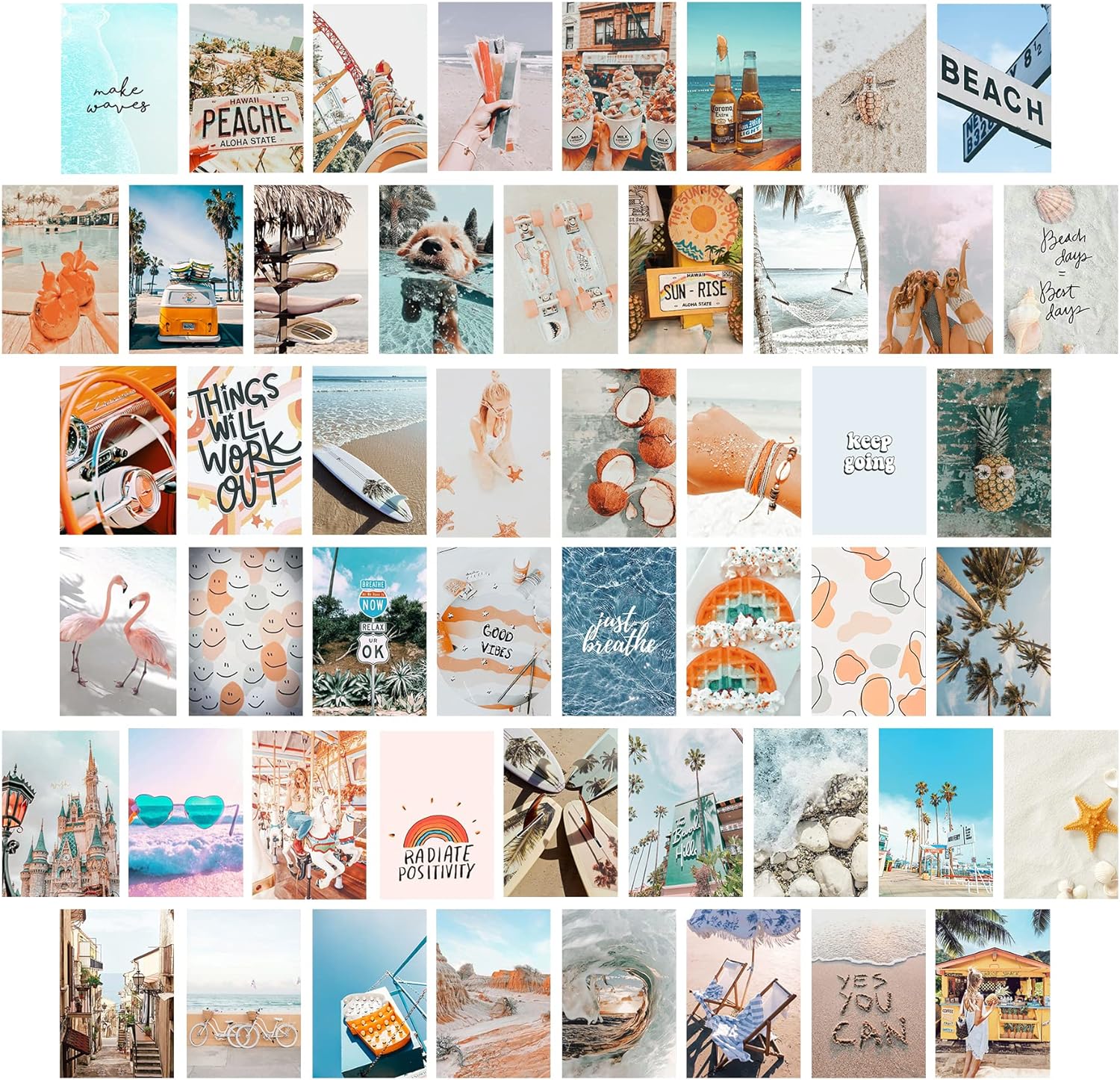 Beach Wall Collage Kit Aesthetic Pictures, 50 Set 4x6 Inch, Beachy Room Decor Aesthetic, Cute Bedroom Decor for Teen Girls, VSCO Room Decor Posters, Photo Collage Kit for Dorm, Preppy Things