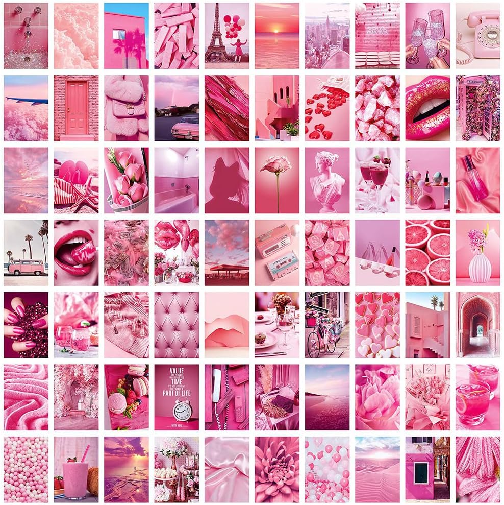 70pcs Wall Collage Kit Aesthetic Picures, Pink Room Decor Aesthetic Collage Picture Wall Decor for Teen Girls Room Bedroom Dorm (4x6 inch)