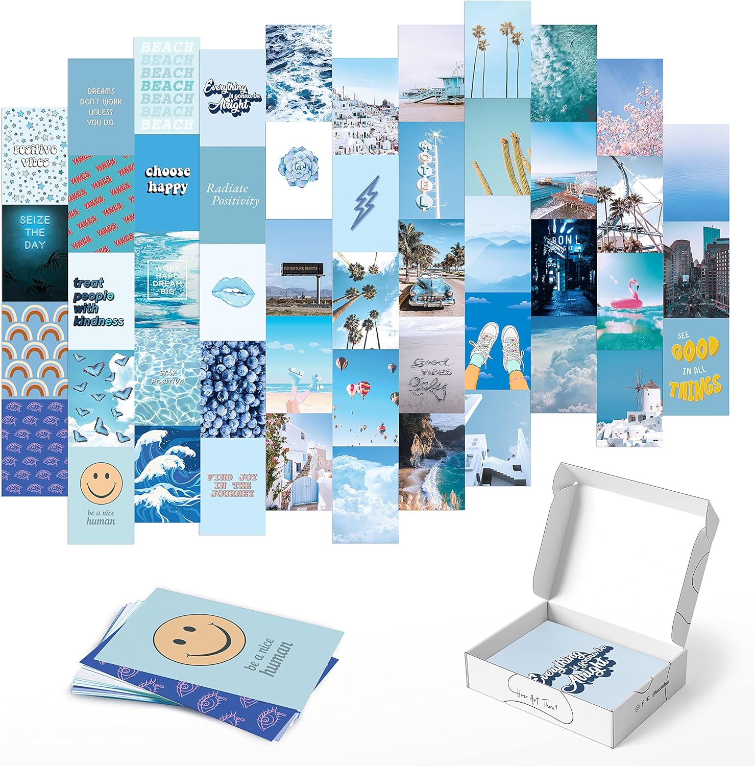 HAUS AND HUES Blue Photo Collage Kit for Wall Aesthetic Dcor Beach Aesthetic Posters & Aesthetic Pictures | Aesthetic Blue College Room Decor (Set of 50)