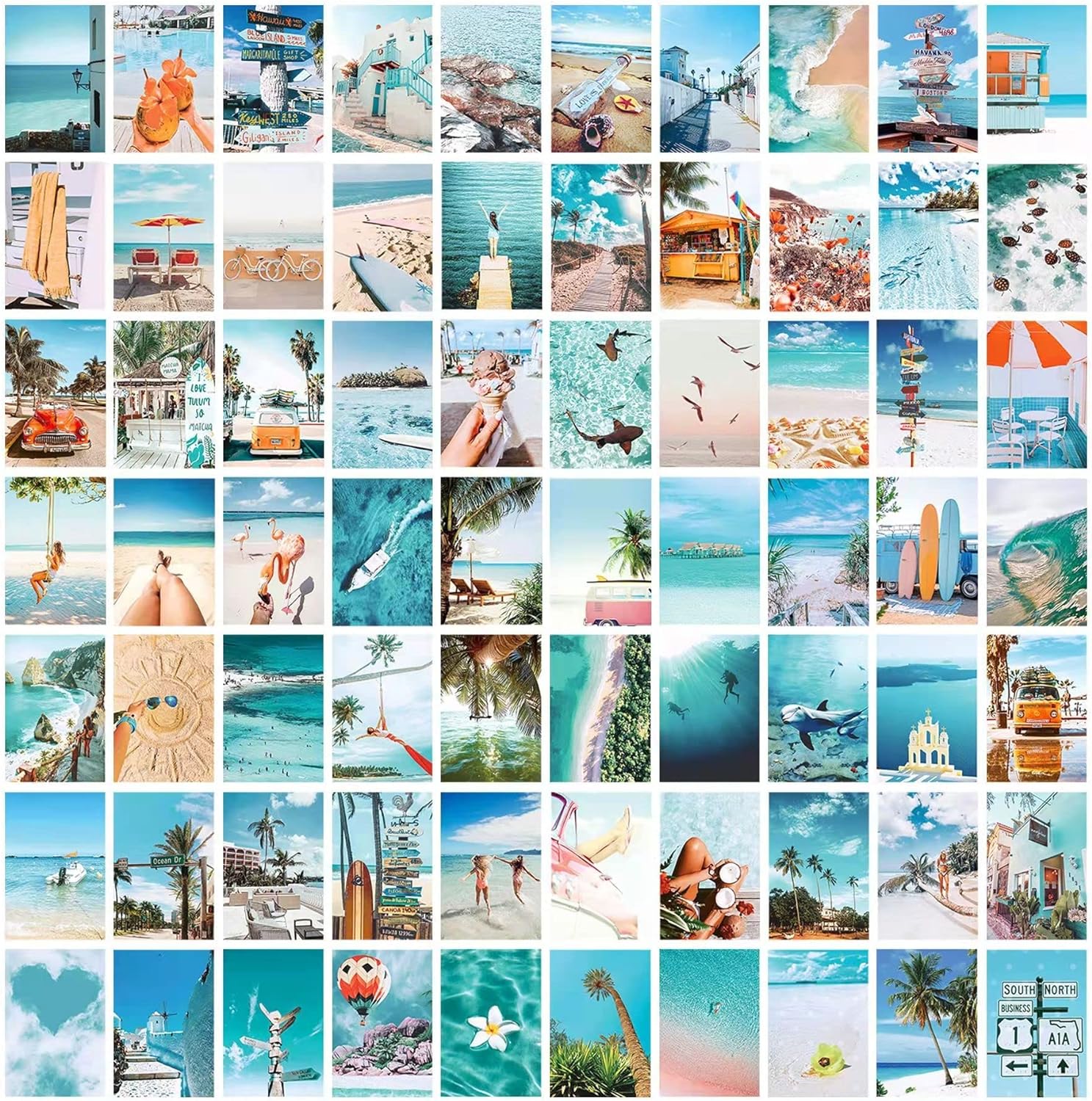 70PCS Blue Wall Collage Kit Aesthetic Pictures,Summer Beach Collage Print Kit,Bedroom Decor for Teen Girls,VSCO Girls Bedroom Decor, Room Decor Aesthetic,Double- Sided,70 Set 4x6 Inch