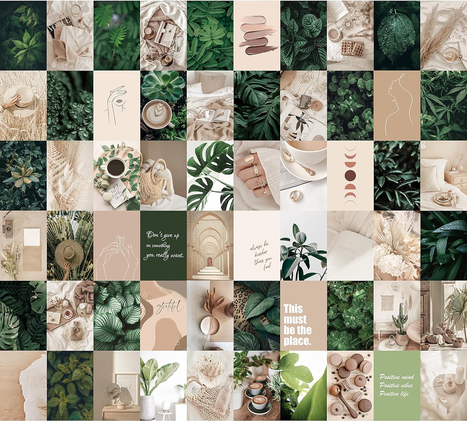 Wall Collage Kit Aesthetic Pictures, Green Boho Room Decor for Teen Girls, VSCO Posters for Bedroom, Dorm Photo Wall Art, Botanical Collage Prints Kits (60 Set 4x6 inch) (Green Plant)