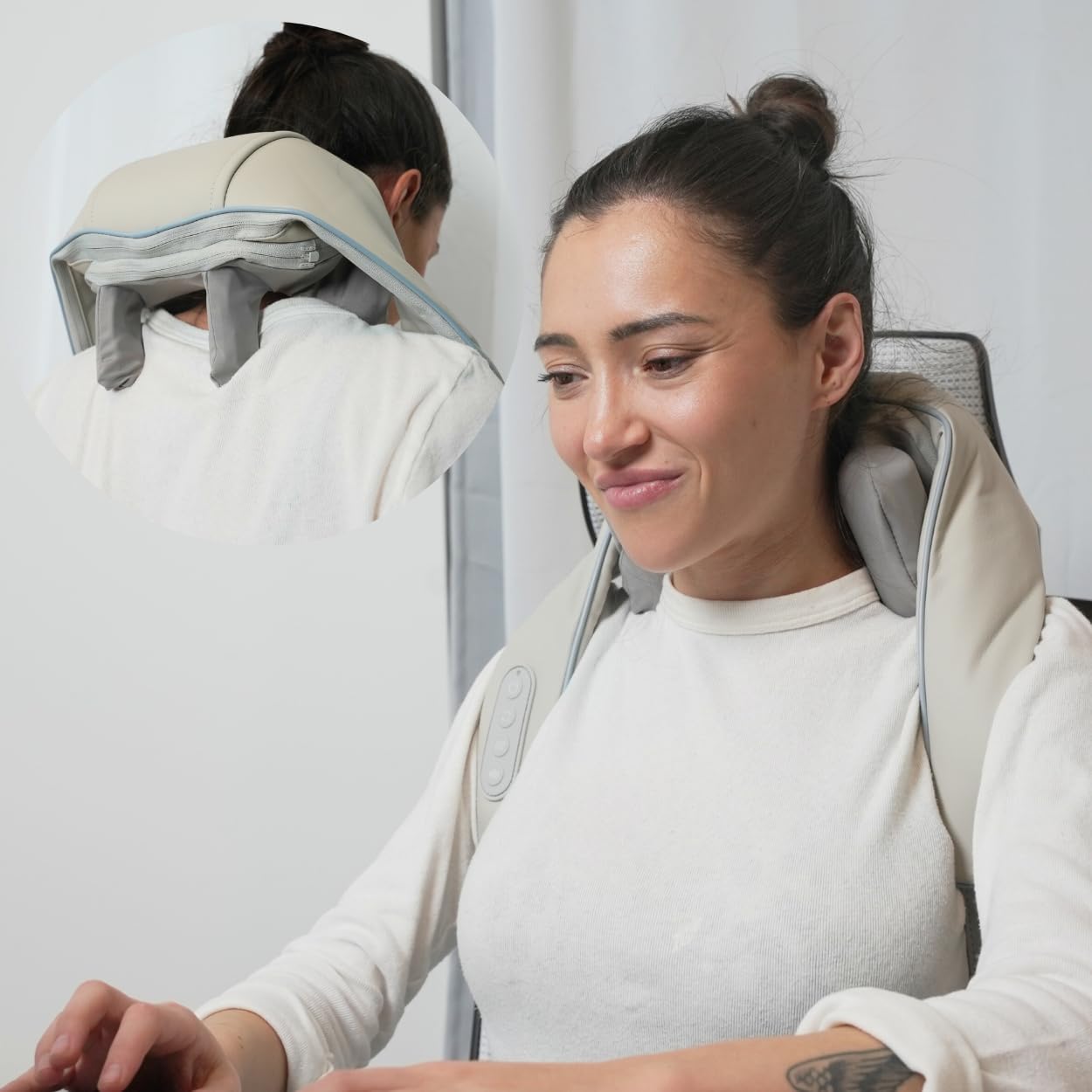 The mini neck massager stands out as a portable solution for those seeking immediate relief from neck tension and discomfort. With its ergonomic design, it' easy to carry and fits comfortably around the neck, making it perfect for use at home, work, or while traveling.Operation is user-friendly, featuring straightforward controls that allow for quick adjustments to intensity and massage modes without any hassle. The massage quality is impressive, offering a range of sensations from gentle vibra