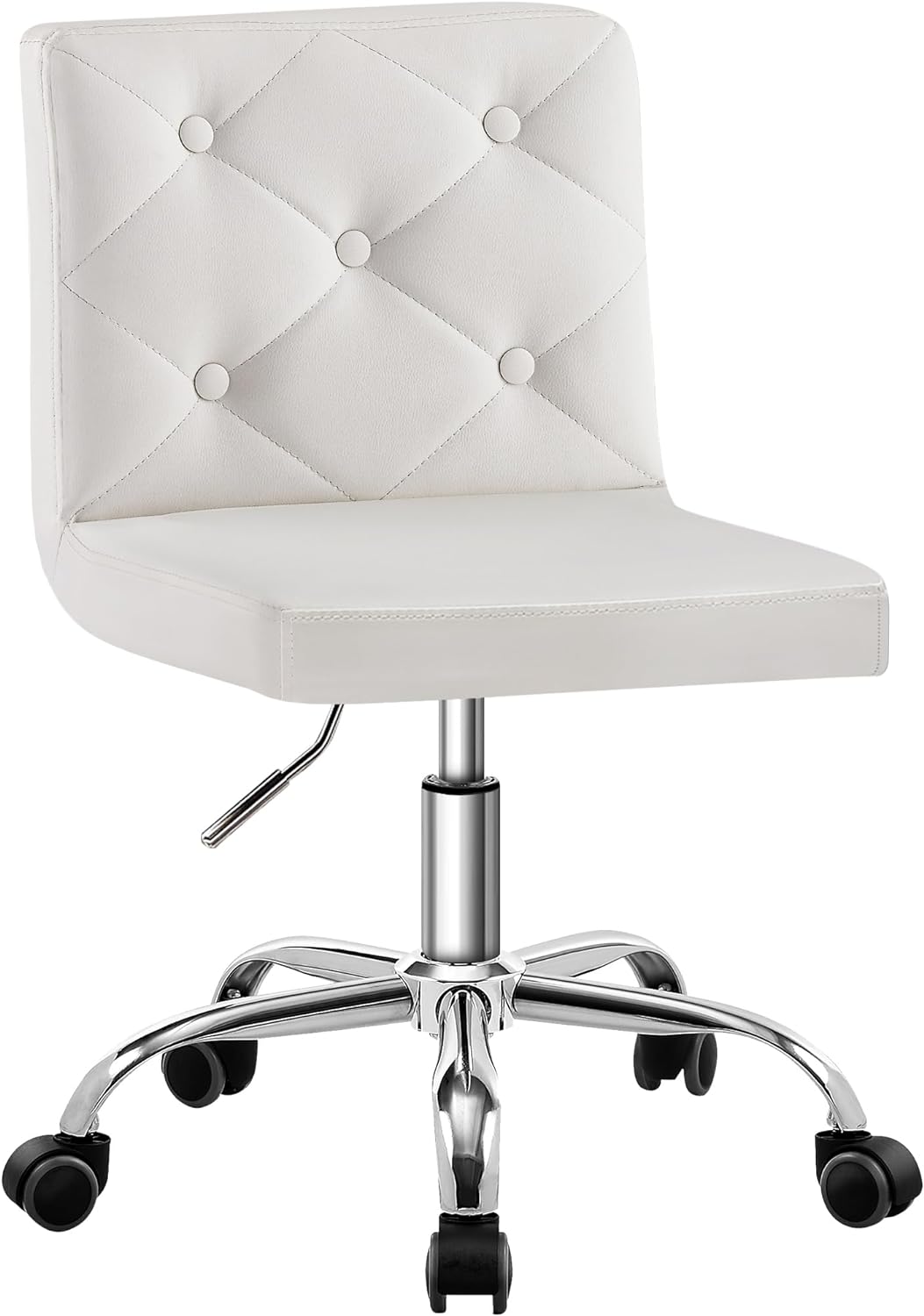 VECELO PU Leather Mid-Back Armless Desk Chair Adjustable Height 360 Rolling Swivel for Home Office Work, White