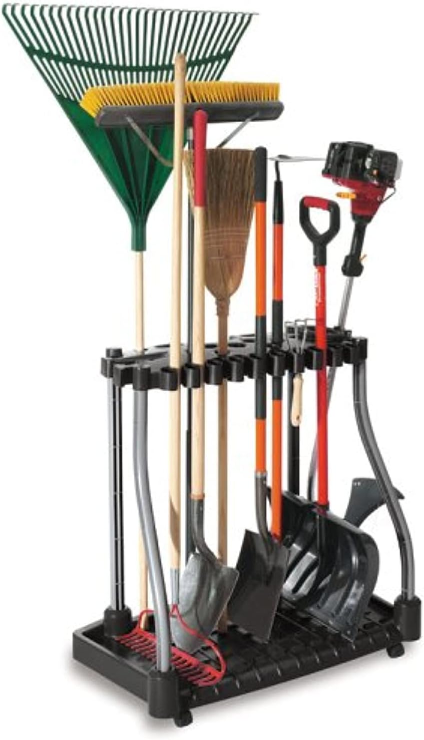 Rubbermaid Garage Tool Tower Rack, Easy to Assemble, Wheeled, Organizes up to 40 Long-Handled Tools/Rakes/ Brooms/Shovles in Home/House/Outdoor/Shed, Black