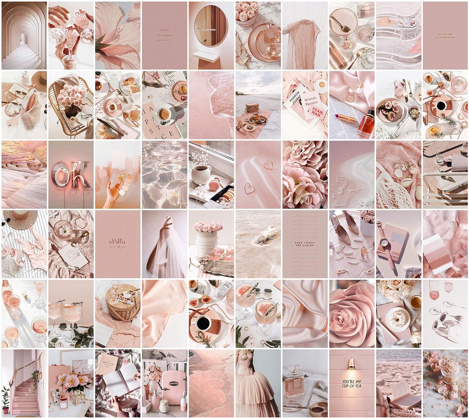 Wall Collage Kit Aesthetic Pictures, Pink Room Decor for Teen Girls, VSCO Posters for Bedroom, Dorm Photo Wall Art, Rosy Collage Prints Kits (60 Set 4x6 inch)