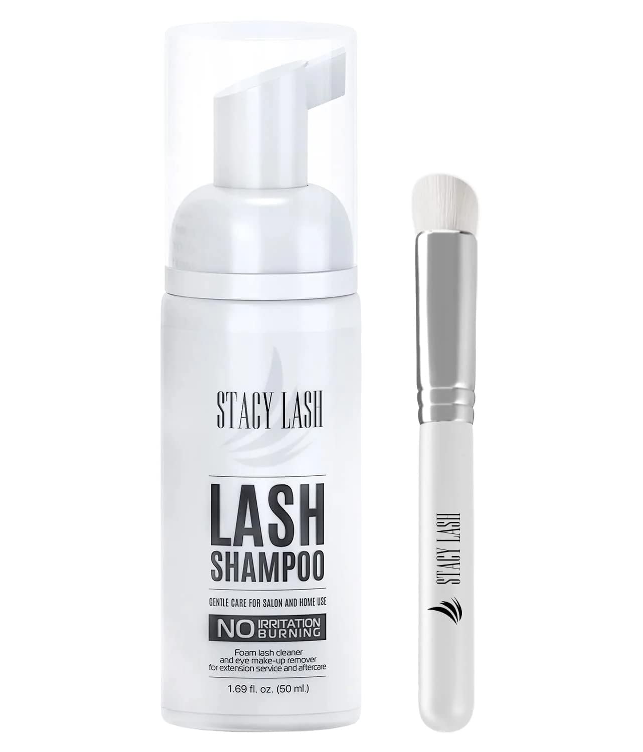 STACY LASH Eyelash Extension Shampoo   Brush / 1.69 fl.oz / 50ml / Eyelid Foaming Cleanser/Wash for Extensions & Natural Lashes/Safe Makeup Remover/Supplies for Professional & Home Use