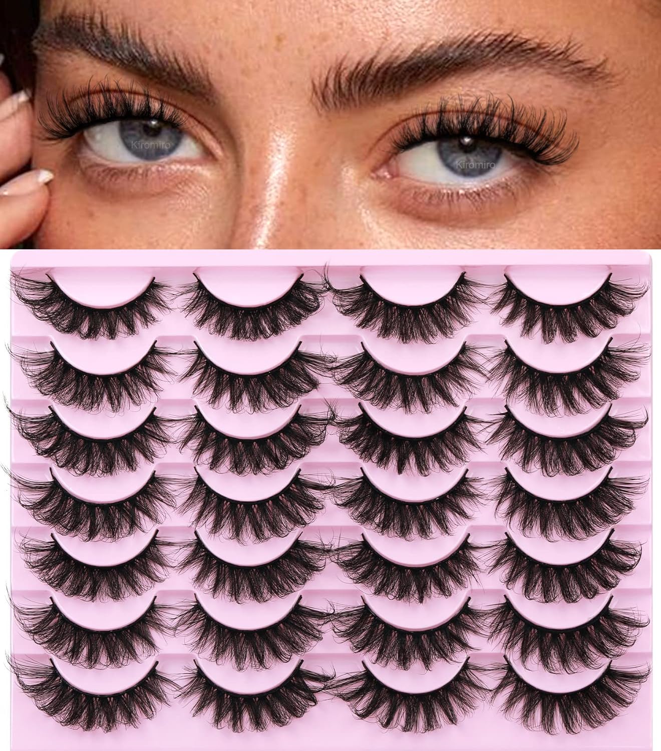 Mink Lashes Fluffy Russian Mink Lashes Extension 17mm Wispy False Eyelashes 6D D Curl Russian Strip Lashes Pack by Kiromiro
