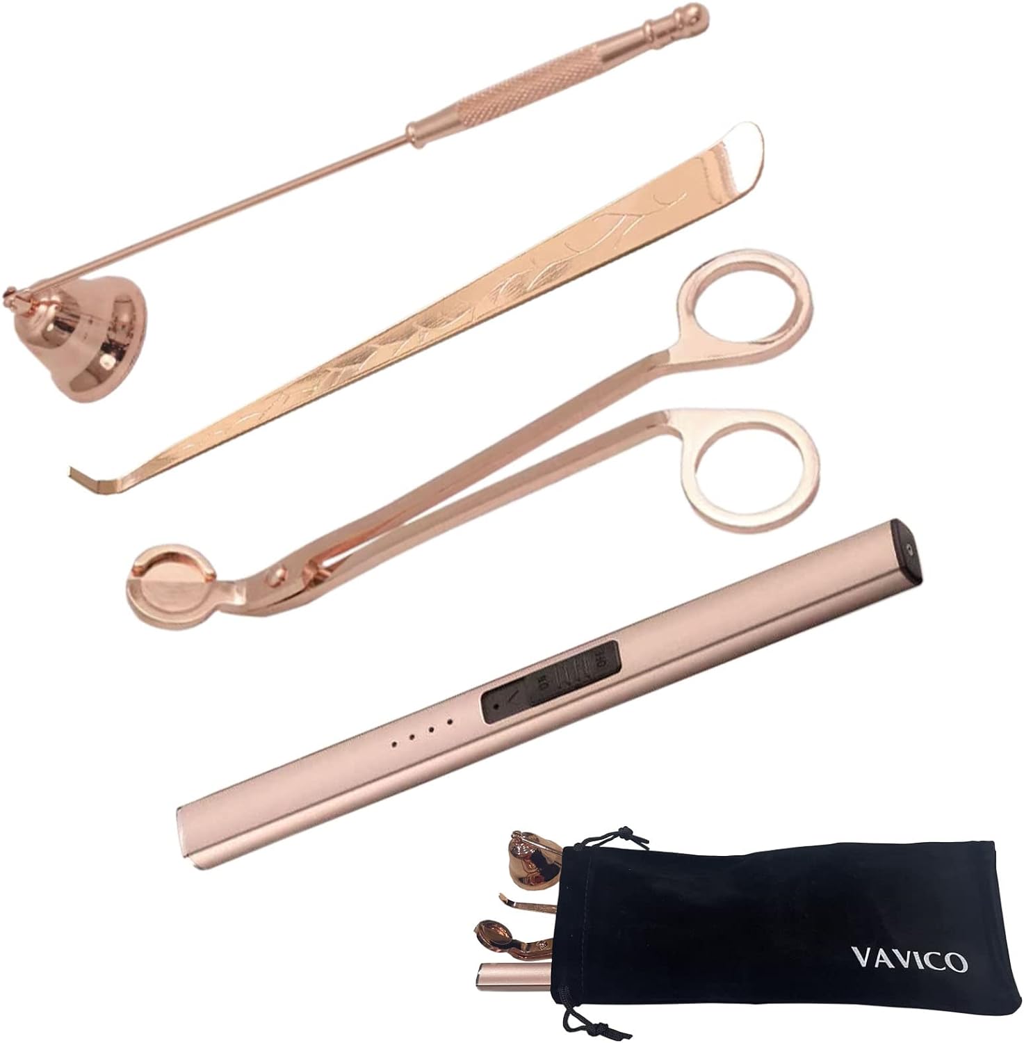 Candle Wick Trimmer Snuffer Arc Lighter Set Candle Care Kit Electric Plasma USB Rechargeable Long Windproof Lighter Candlesnuffer Candles Wicks Dipper (Rose Gold)