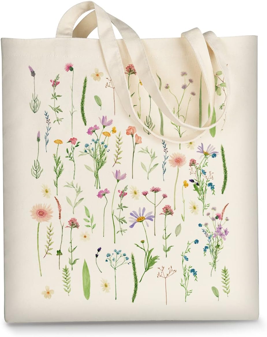 Canvas Tote Bag Aesthetic for Women, Cute Reusable Cloth Cotton Bags for School Shopping Beach Grocery