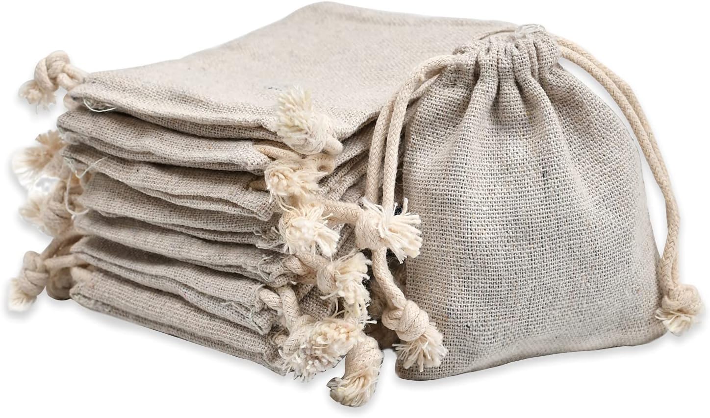 50pcs Double Canvas Drawstring Bag Cotton Pouch Gift Sachet Bags Muslin Bag Reusable Tea Bag 2.75x4 Inch