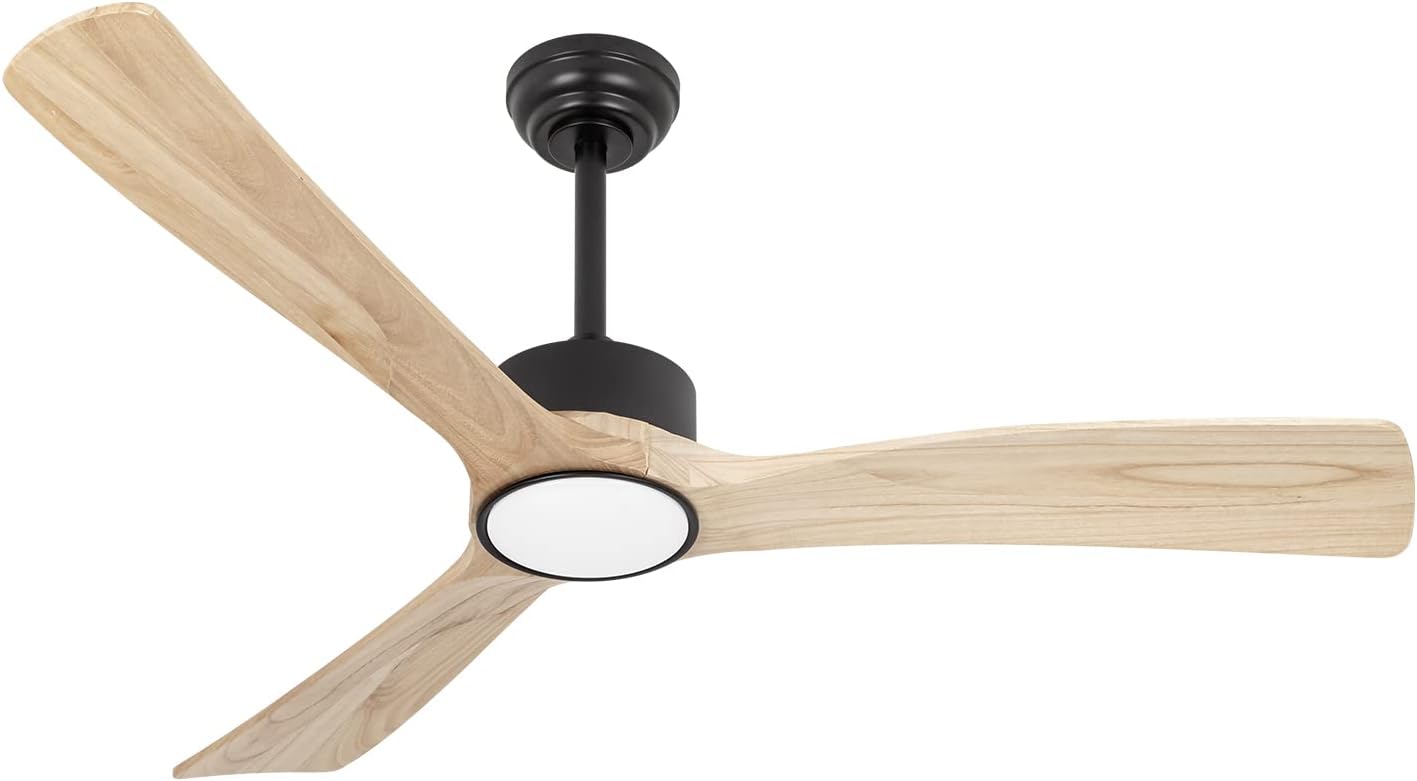 Classy looking thin wood blades, well balanced, memory function works for both fan and light. Antenna wire can be shoved up in ceiling to conceal.