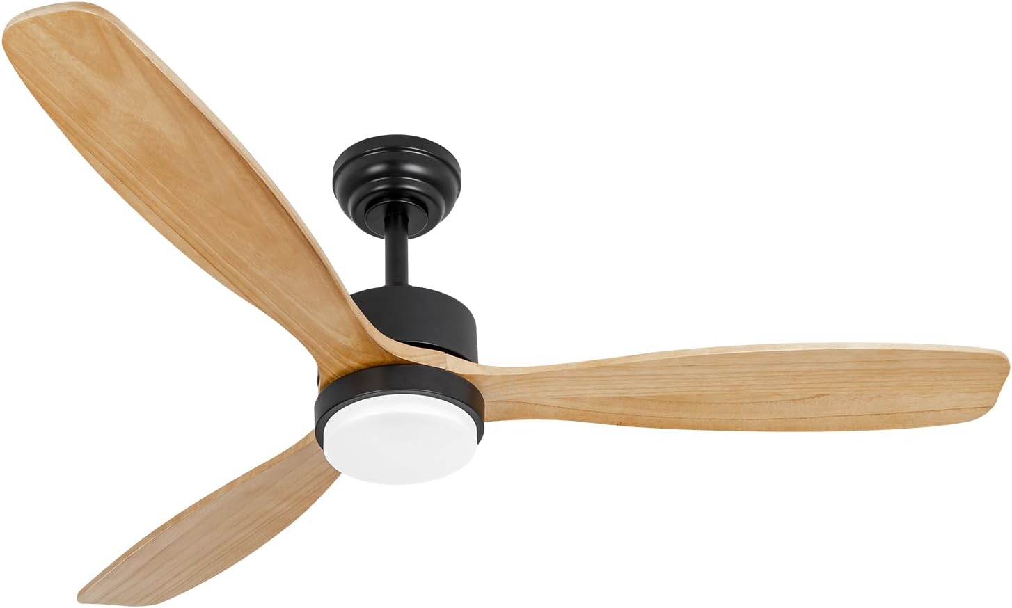 Classy looking thin wood blades, well balanced, memory function works for both fan and light. Antenna wire can be shoved up in ceiling to conceal.