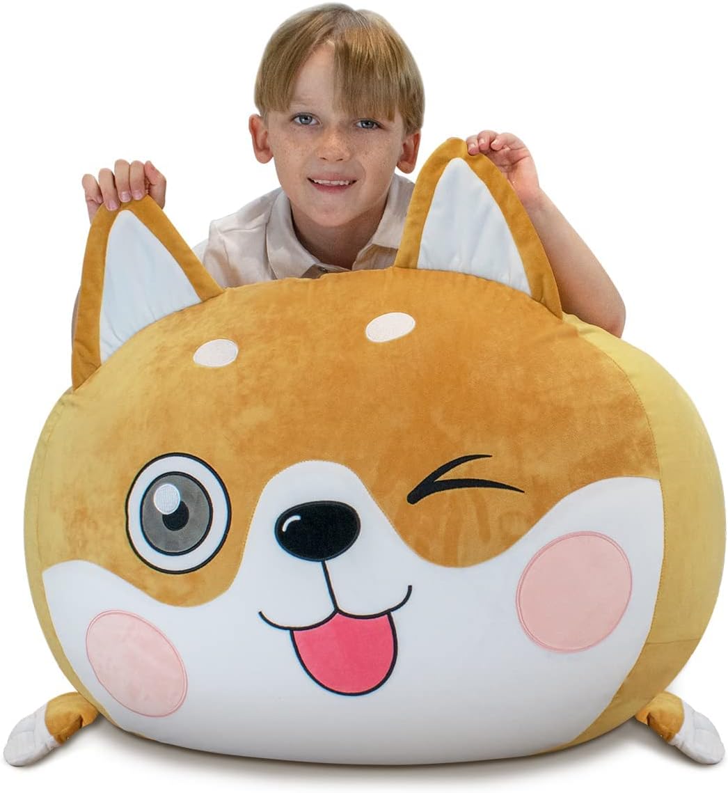 Shiba Inu Dog Stuffed Animal Storage for Children Room Decorations, Boys and Girls Bean Bag Chairs, Toys Organizers, Velvet Fabric Super Soft Large Size Cover Only