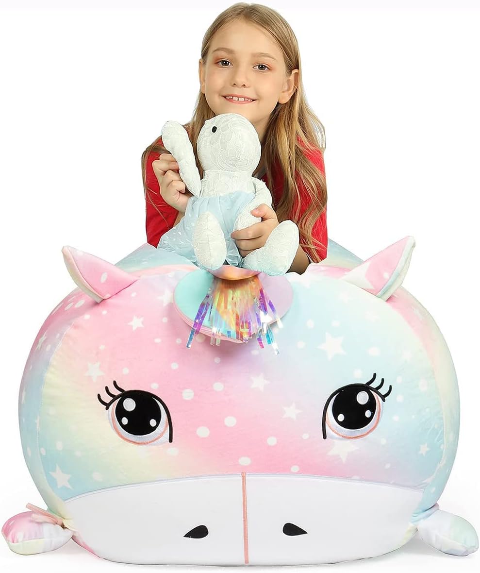 Unicorn Stuffed Animal Storage for Teens Girls Bedroom, Kids Bean Bag Chairs, Super Soft Velvet Fabric Large Size Covers Only