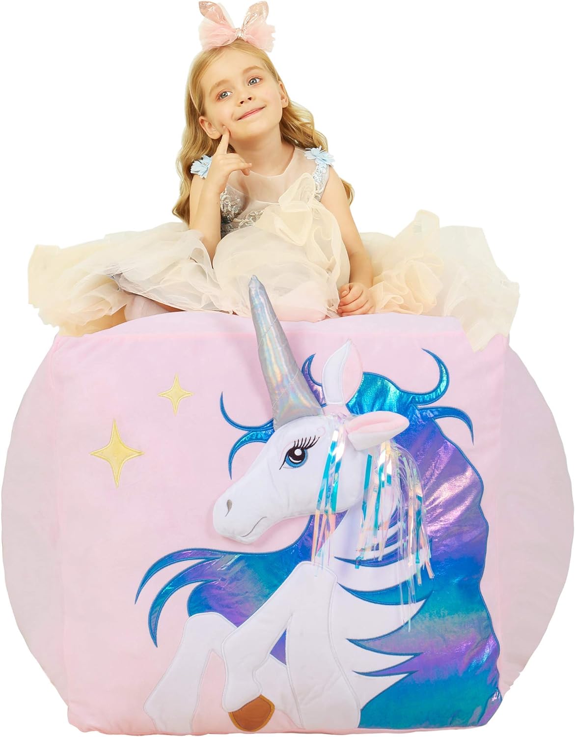 Kids Unicorn Bean Bag Chairs for Organizing Stuffed Animals, Girls Room Decorations Chair, Velvet Fabric Super Soft Large Size Cover Only