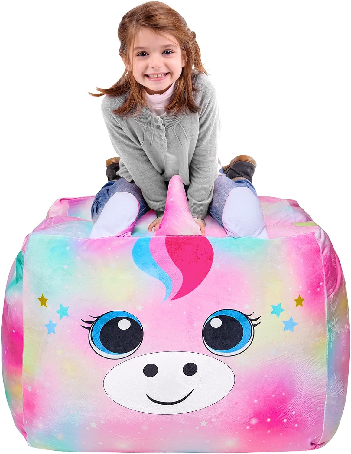 MHJY Bean Bag Cover Stuffed Animals Storage Unicorn Beanbag Chair Cover for Kids Toys Storage Bag Toy Organizer Cover (No Beans)