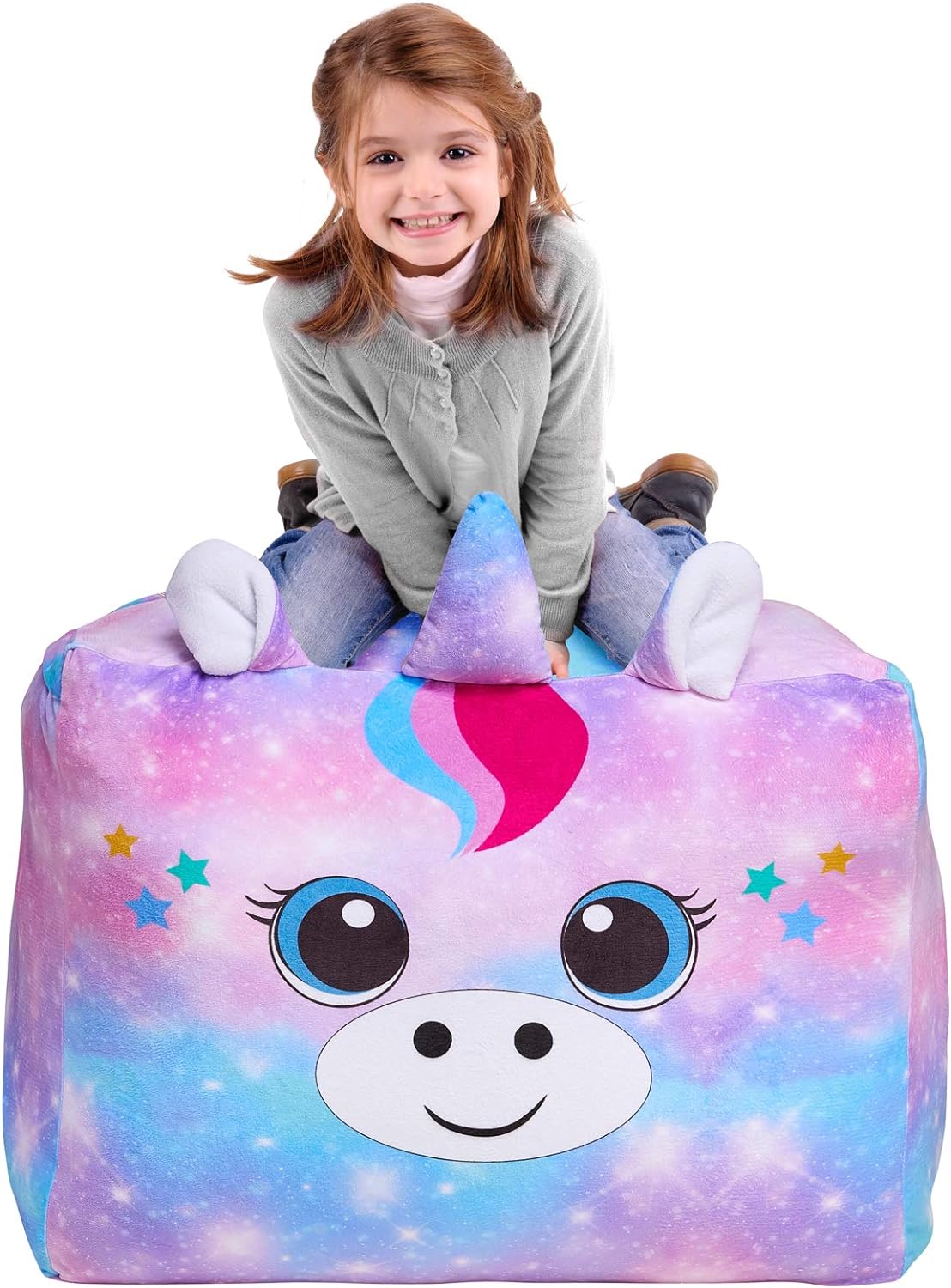 MHJY Bean Bag Cover Stuffed Animals Storage Unicorn Beanbag Chair Cover for Kids Toys Storage Bag Toy Organizer Cover (No Beans)